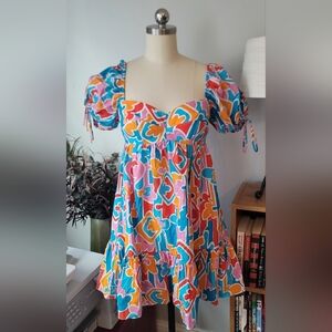 Amanda Uprichard Sicily Mini Dress Bright Colorful Orange Blue Size XS